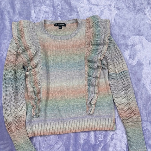 INC International Concepts Sweaters - INC International Concepts Pastel Striped Ruffle Sweater